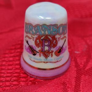 Branson Missouri Thimble Iridescent Collectible Souvenir Ceramic Music Pink